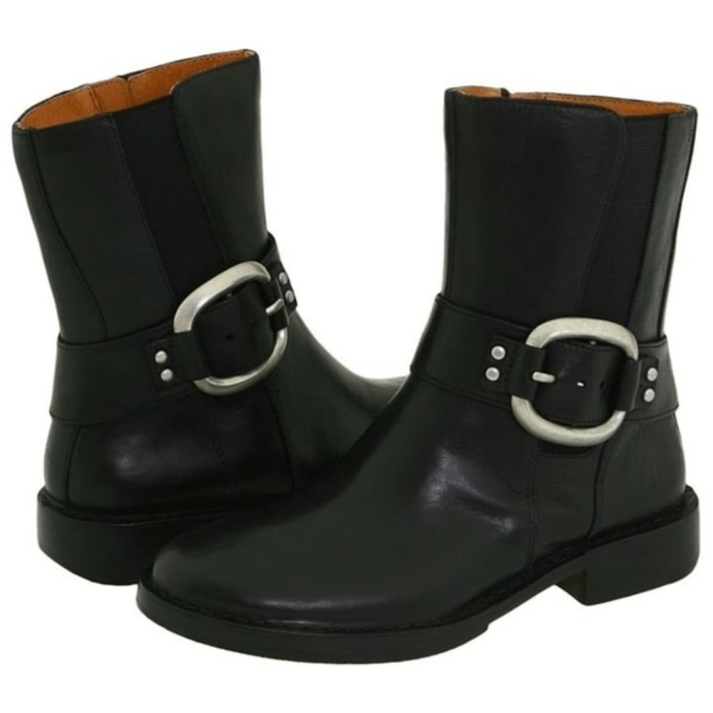 New Fossil Motorcycle Biker Harness Black Leather Ankle Boots Size 5.5 Mid Calf